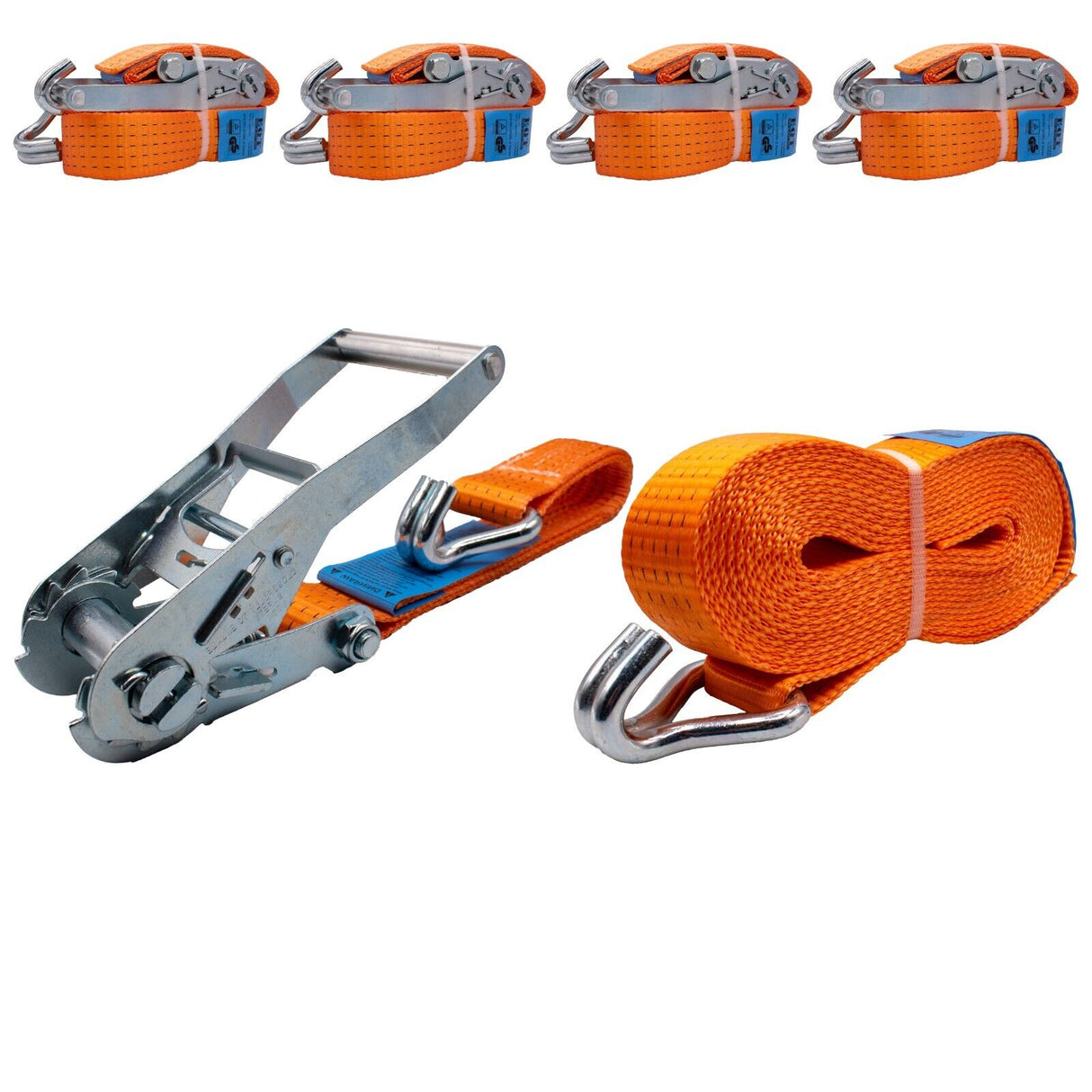 EQT 4 Stück 5000kg 6m Spanngurte mit Ratsche und Haken zweiteilig DIN EN 12195-2