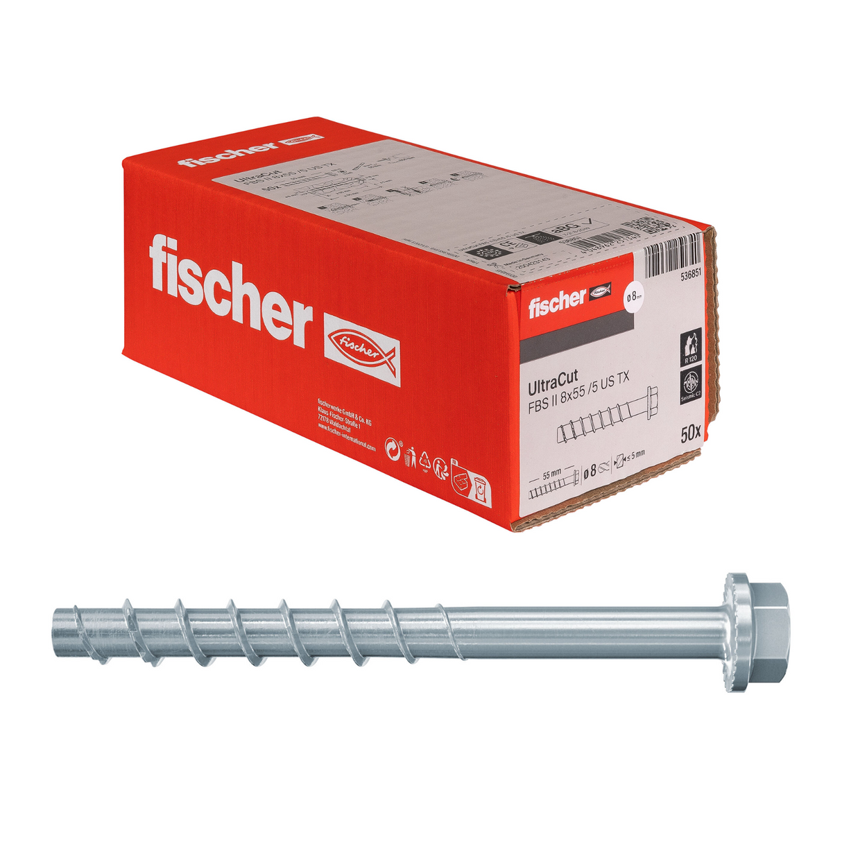 Fischer Betonschraube UltraCut FBS II US mit SW/TX Sechskantkopf