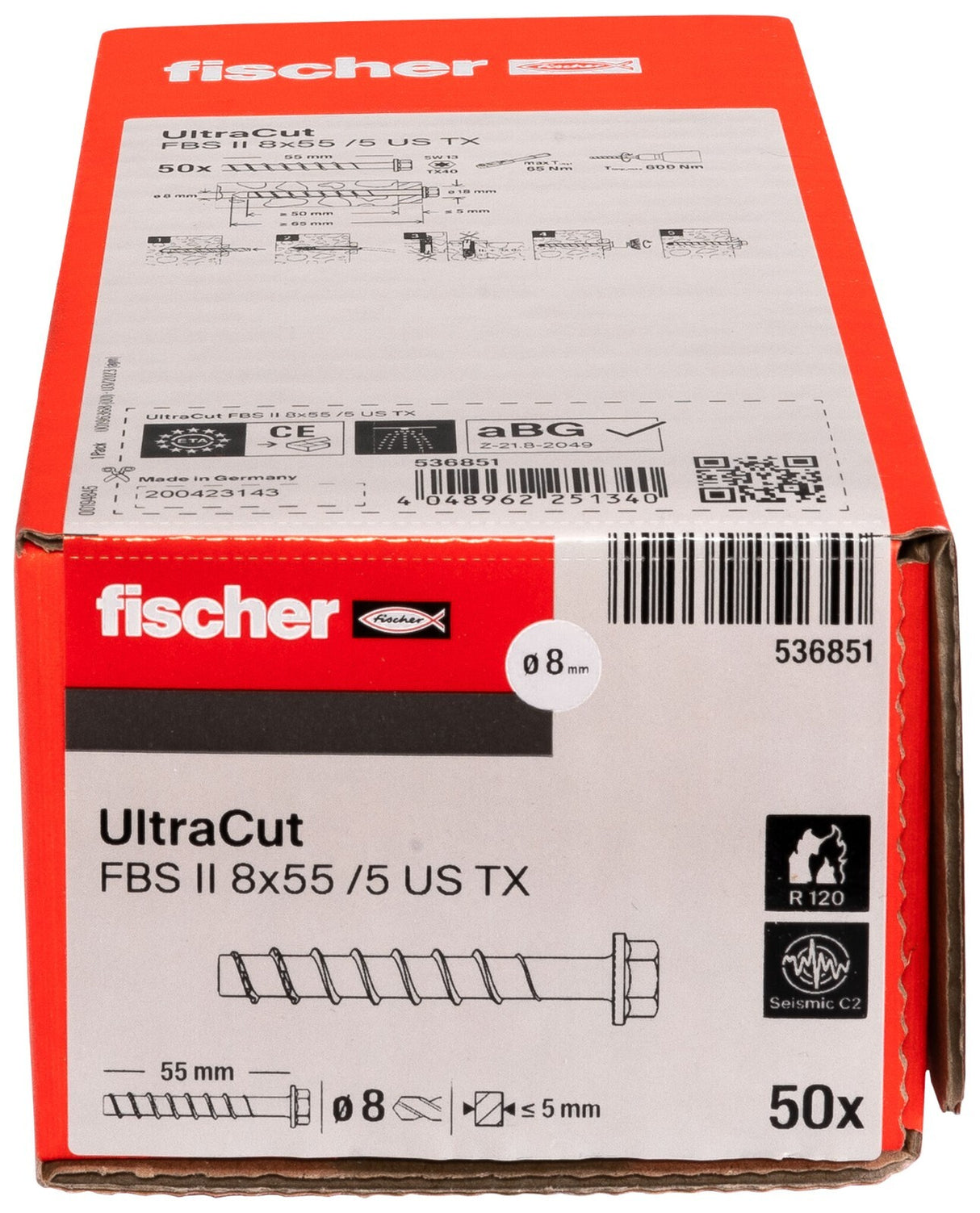 Fischer Betonschraube UltraCut FBS II US mit SW/TX Sechskantkopf