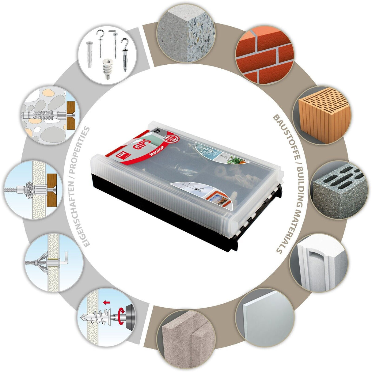 TOX Monteur Gips Dübelset für Plattenbaustoffe mit Schrauben 132 tlg.