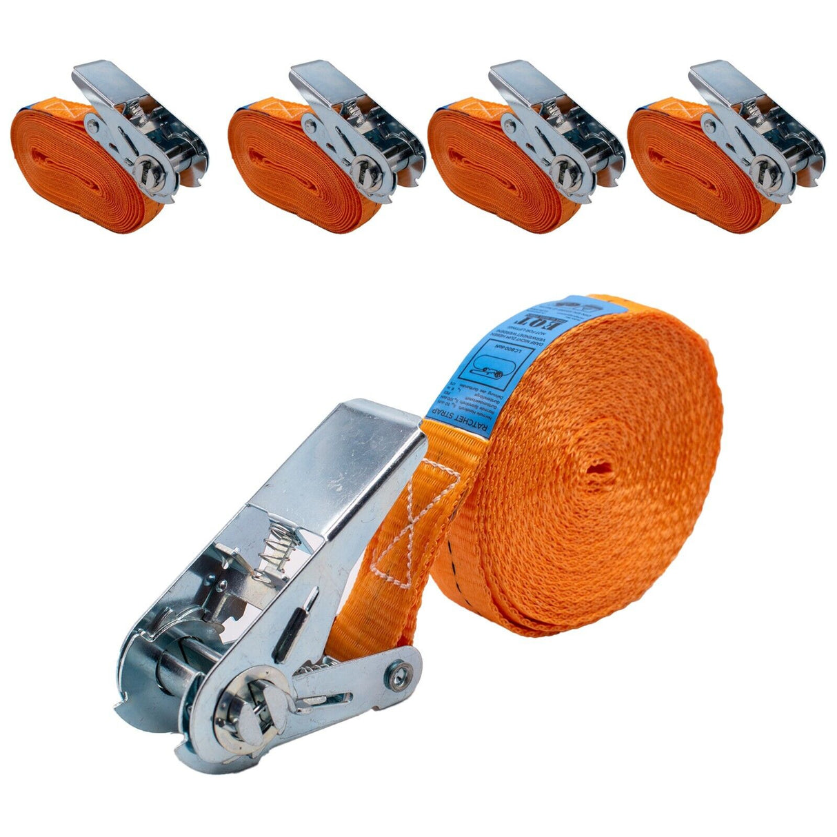 EQT 4 Stück 800kg 6m Spanngurte mit Ratsche einteilig