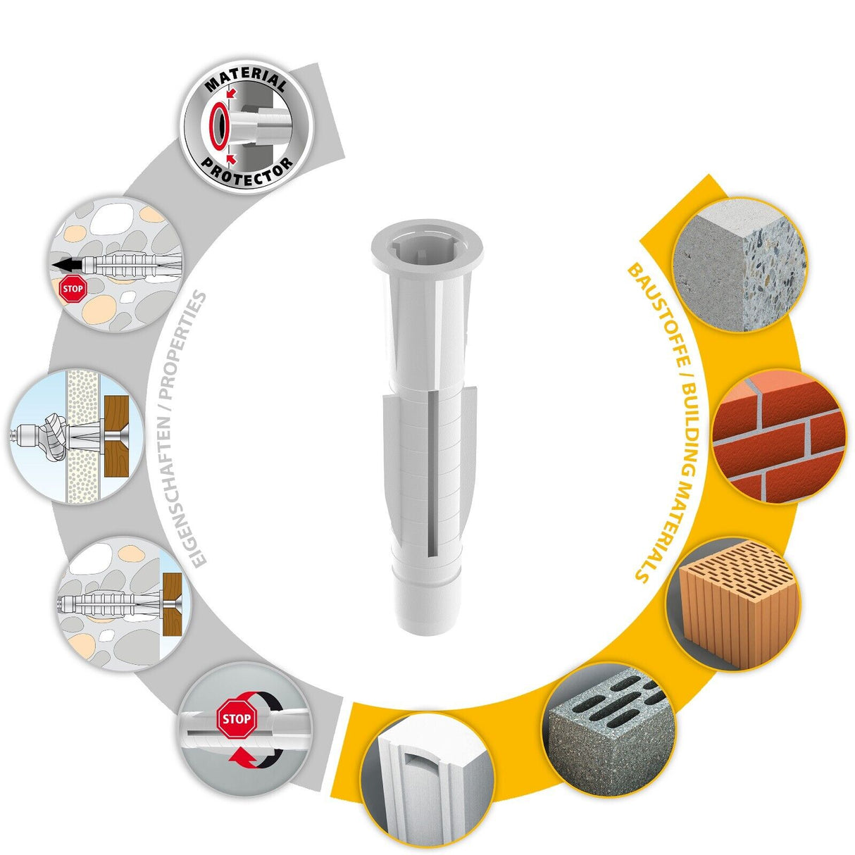TOX Trika Allzweckdübel mit Rand, Hohlraumdübel, Universaldübel