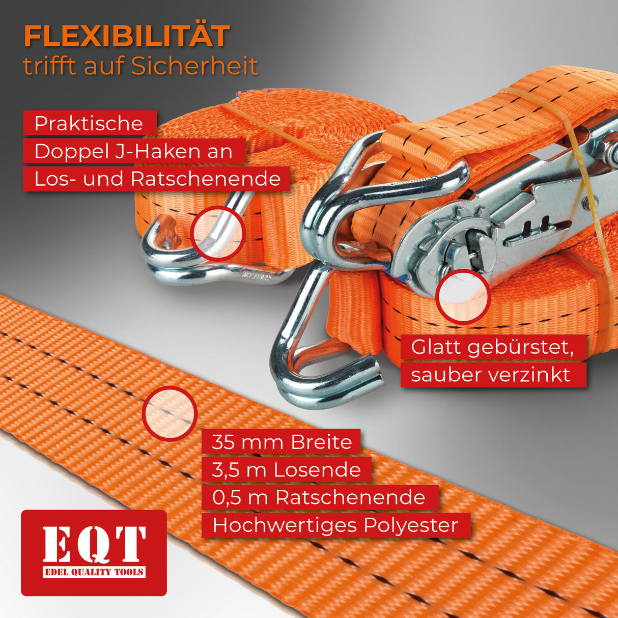 EQT 2 Stück 2000kg 4m Spanngurte mit Ratsche und Haken zweiteilig