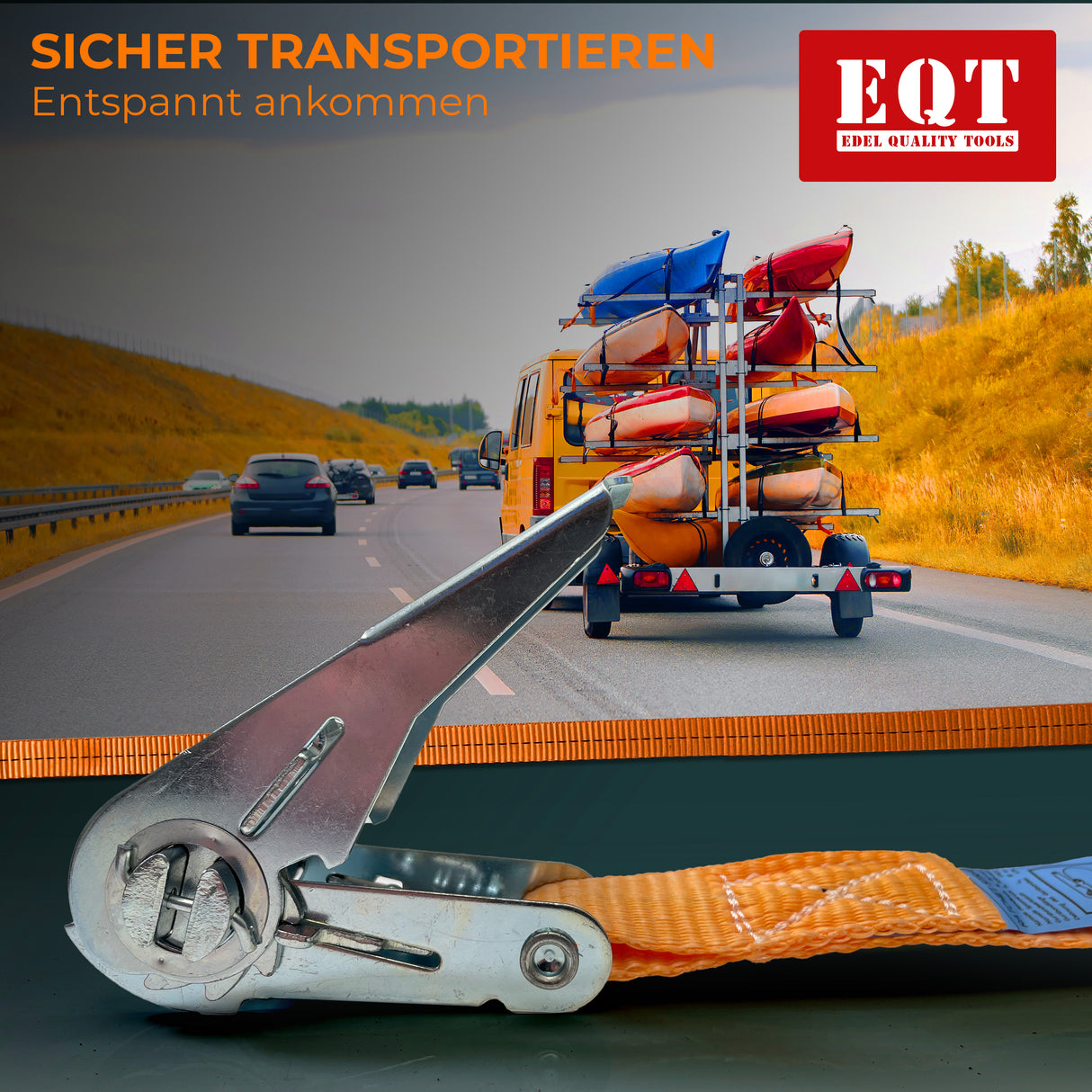 EQT 4 Stück 800kg 4m Spanngurte mit Ratsche und Haken zweiteilig