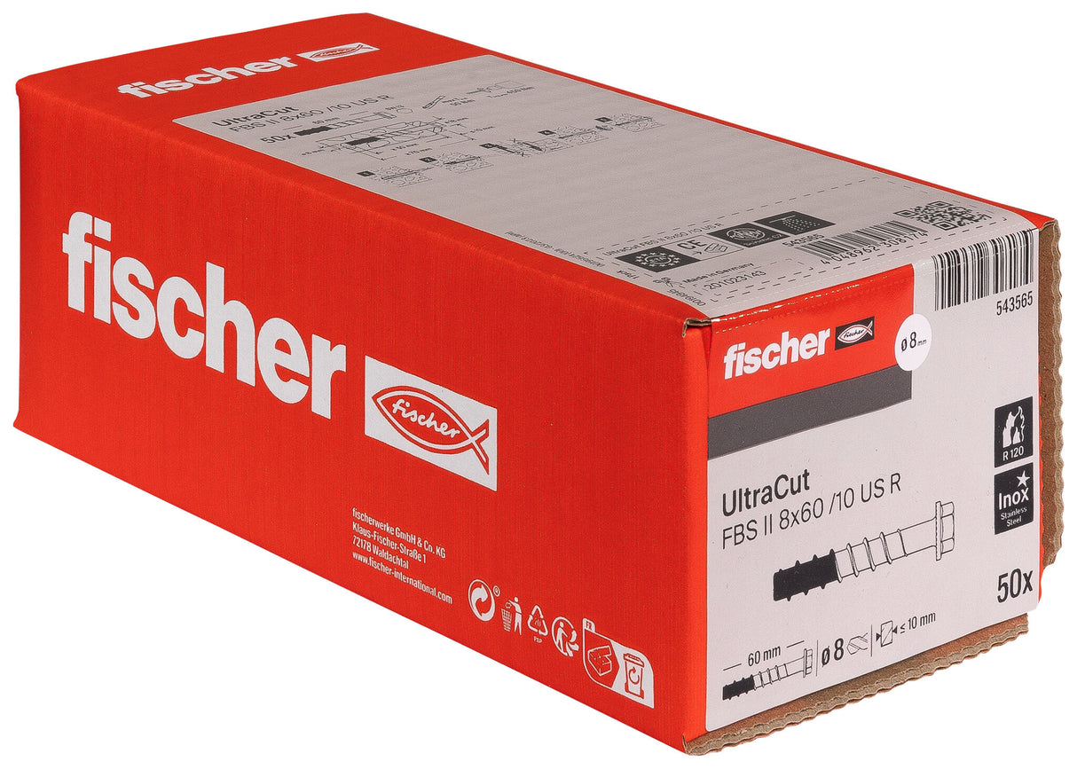 Fischer Betonschraube UltraCut FBS II US R mit SW/TX Sechskantkopf Edelstahl V4A