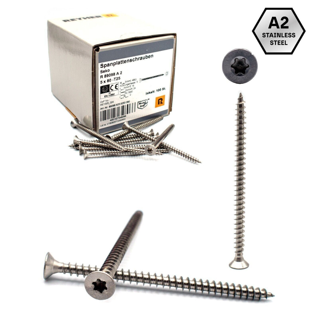 Reyher A2 Edelstahl Holzbauschrauben Spanplattenschrauben 3x16 - 6x160
