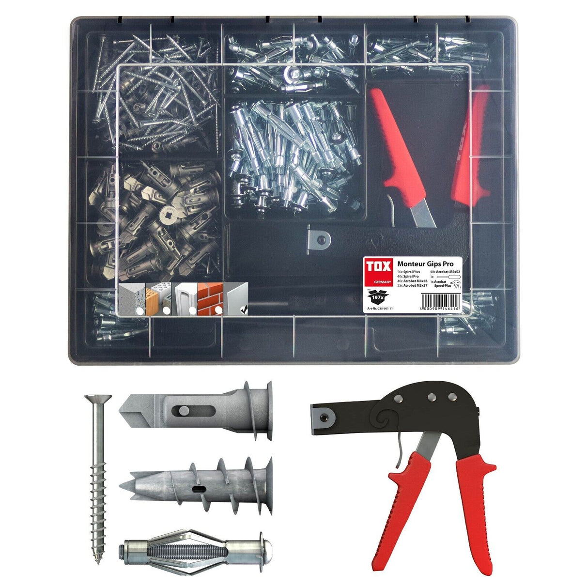 TOX Monteur Gips Pro Dübelset inkl. Montagezange & Schrauben 195 tlg.