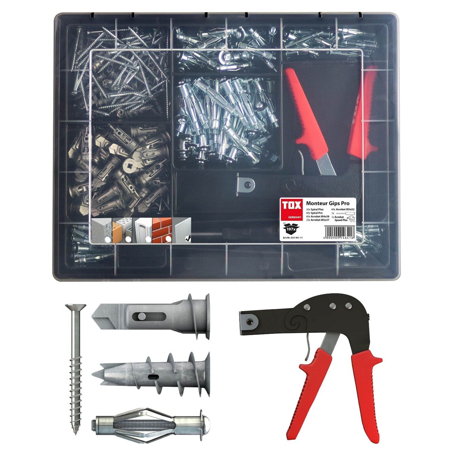 TOX Monteur Gips Pro Dübelset inkl. Montagezange & Schrauben 195 tlg.
