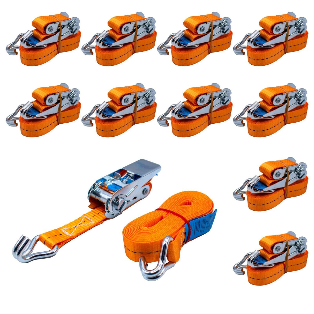 EQT 10 Stück 800kg 6m Spanngurte mit Ratsche und Haken zweiteilig