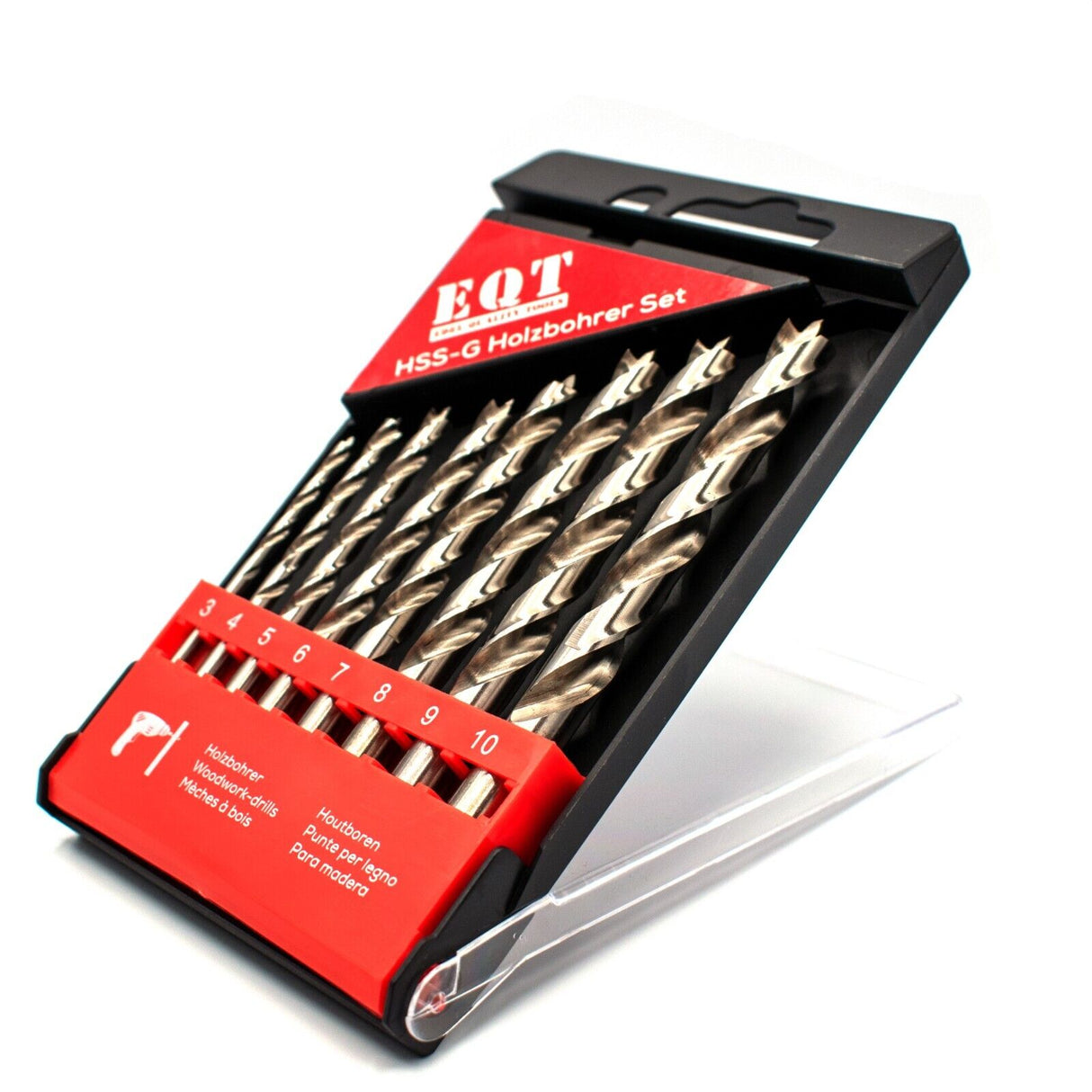 EQT HSS-G Holzbohrer Set 8-tlg. 3 bis 10 mm in 1mm Schritten Bohrer