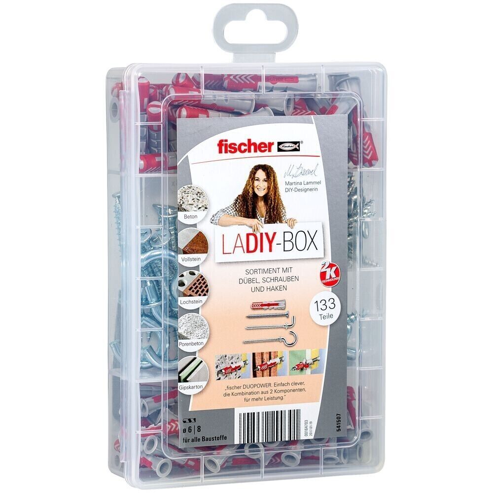 Fischer LADIY Box Dübelset 133-teilig Duopower mit Schrauben und Haken