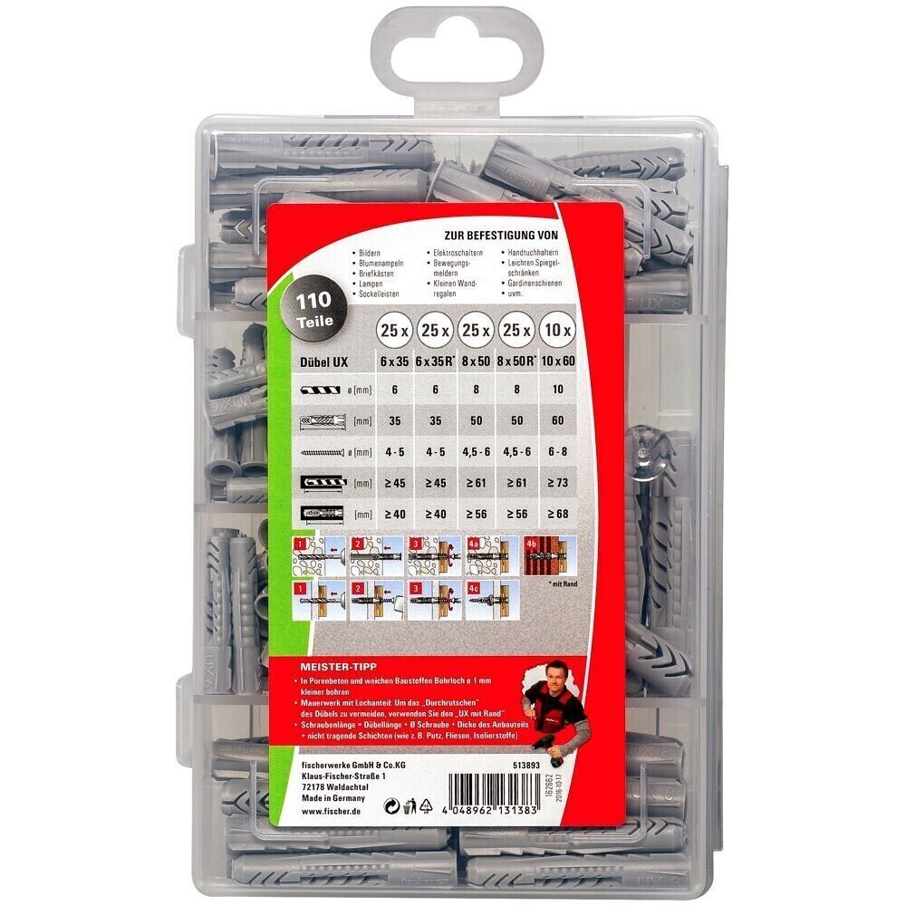 Fischer Meister-Box UX/UX R, Dübelset - Dübelsortiment mit 110 Teilen