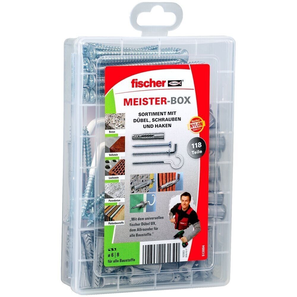 Fischer Meister-Box Dübel UX / UX R mit Schrauben und Haken 118 teilig Sortiment