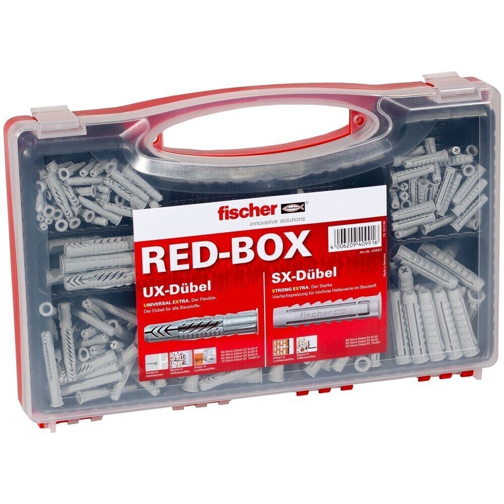 Fischer 290 Stück Dübel Kasten Sortiment Dübel SX + UX RED-BOX - Dübelsortiment