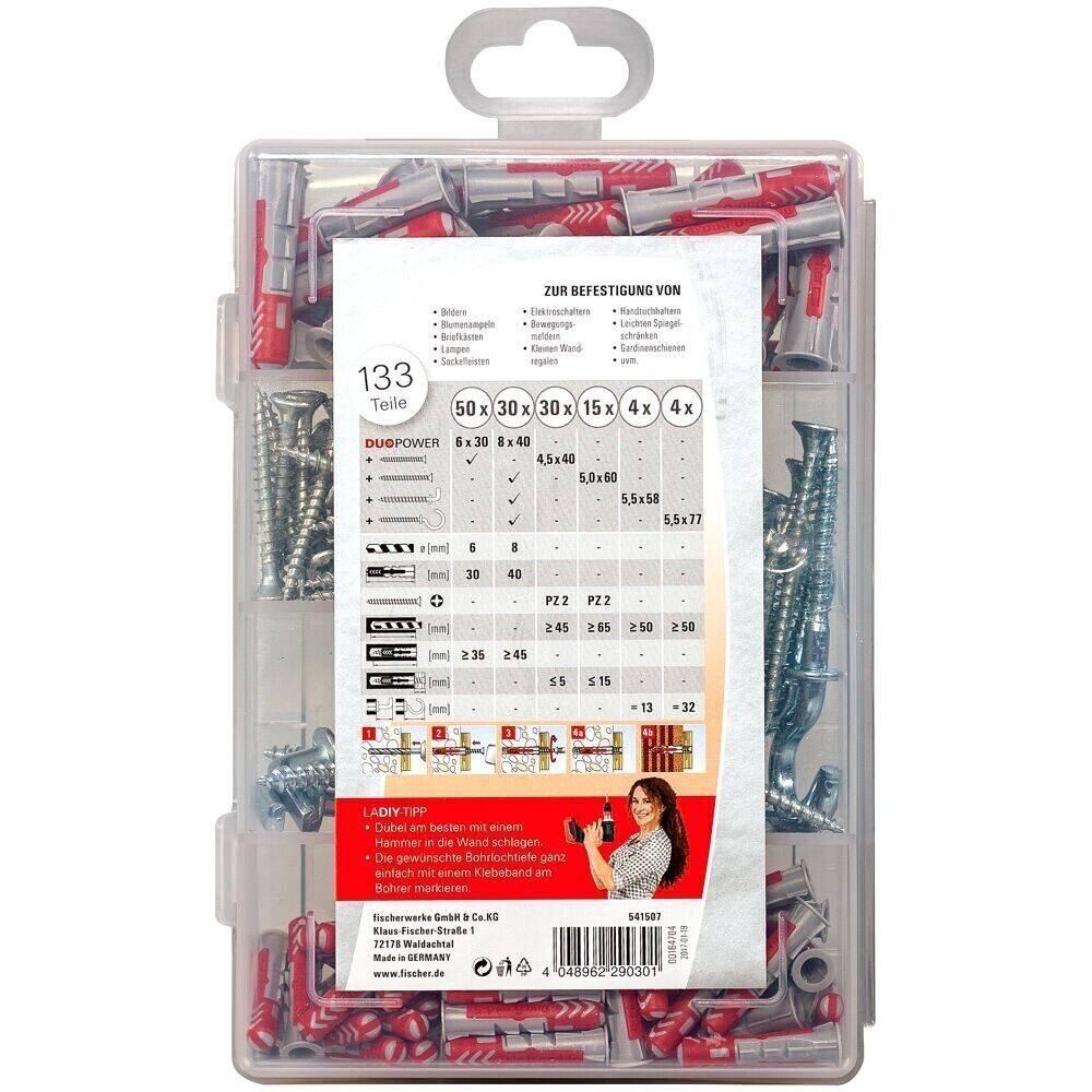 Fischer LADIY Box Dübelset 133-teilig Duopower mit Schrauben und Haken
