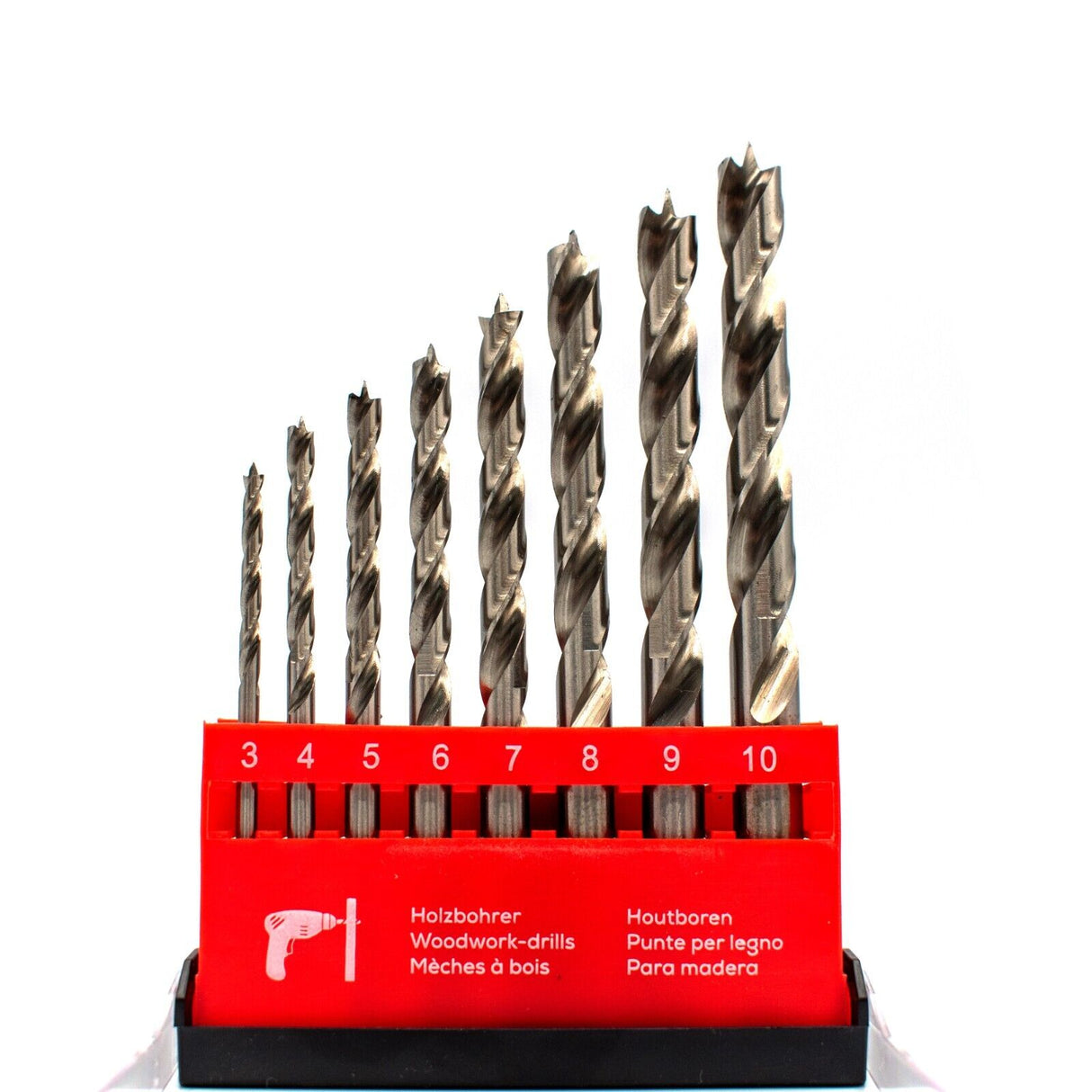 EQT HSS-G Holzbohrer Set 8-tlg. 3 bis 10 mm in 1mm Schritten Bohrer