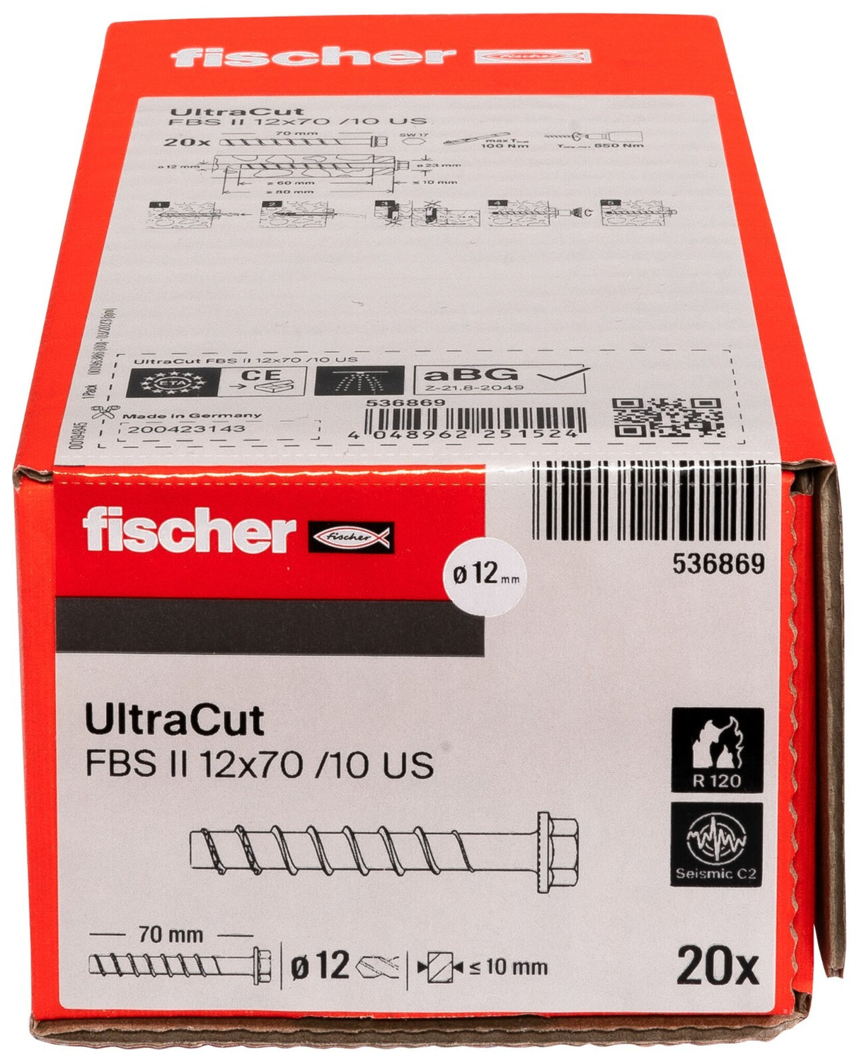 Fischer Betonschraube UltraCut FBS II US mit SW/TX Sechskantkopf