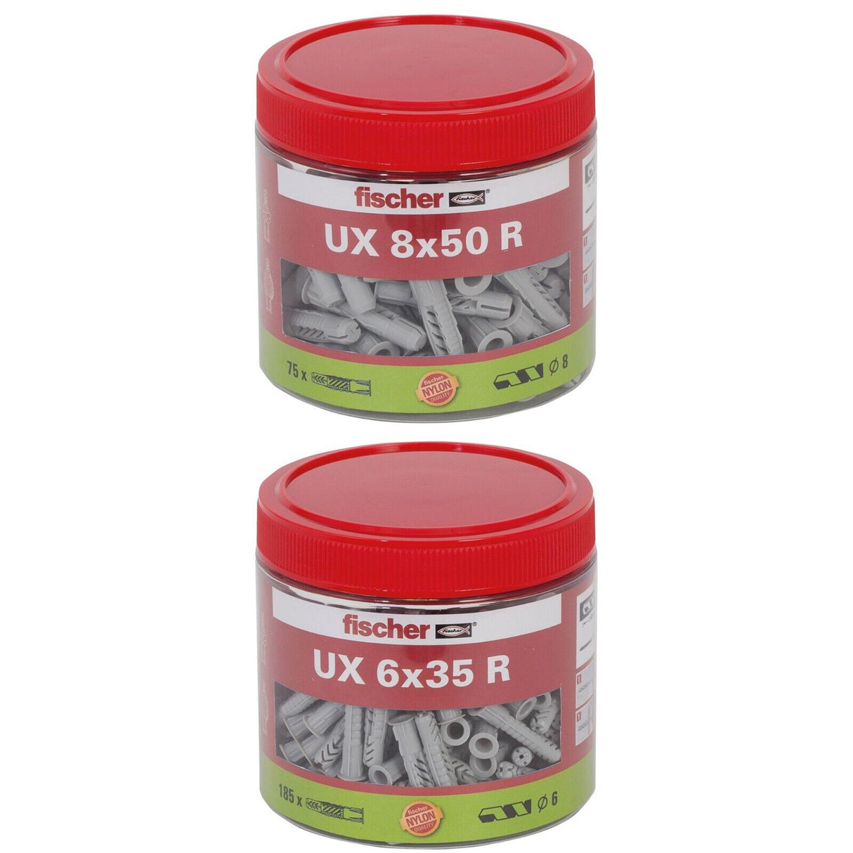 Fischer UX Dübel 6x35 R 8x50 R mm Universaldübel , Hohlraumdübel praktische Dose