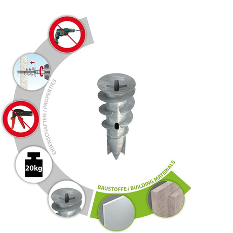 Tox Spiral Plus 37 Gipskarton Rigipsdübel aus Metall 068100021