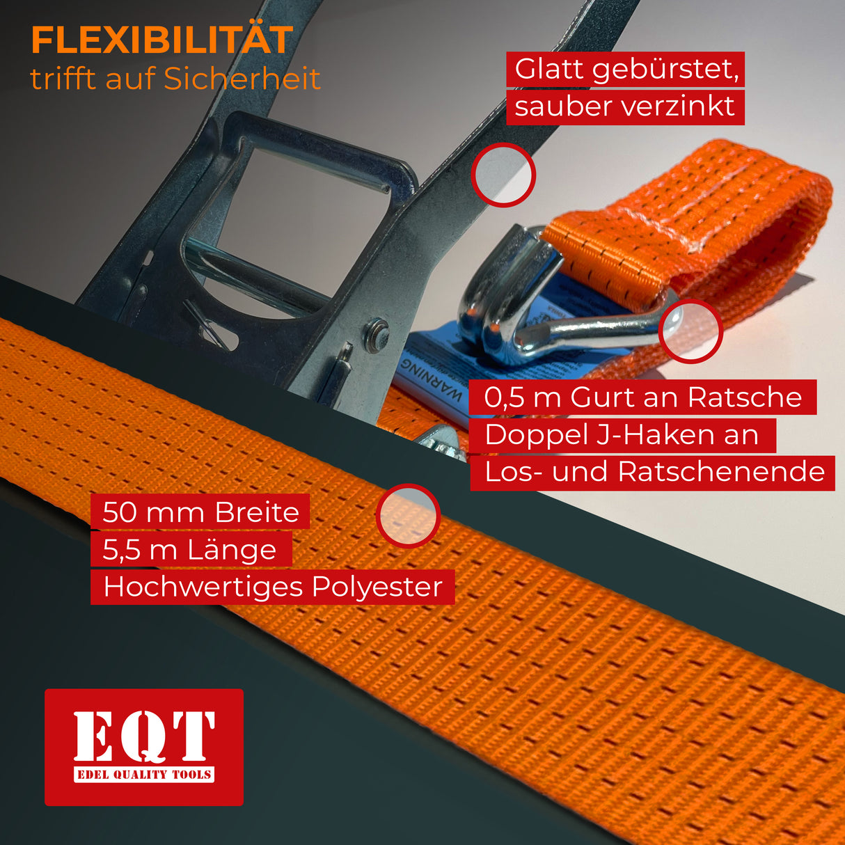 EQT 4 Stück 5000kg 6m Spanngurte mit Ratsche und Haken zweiteilig