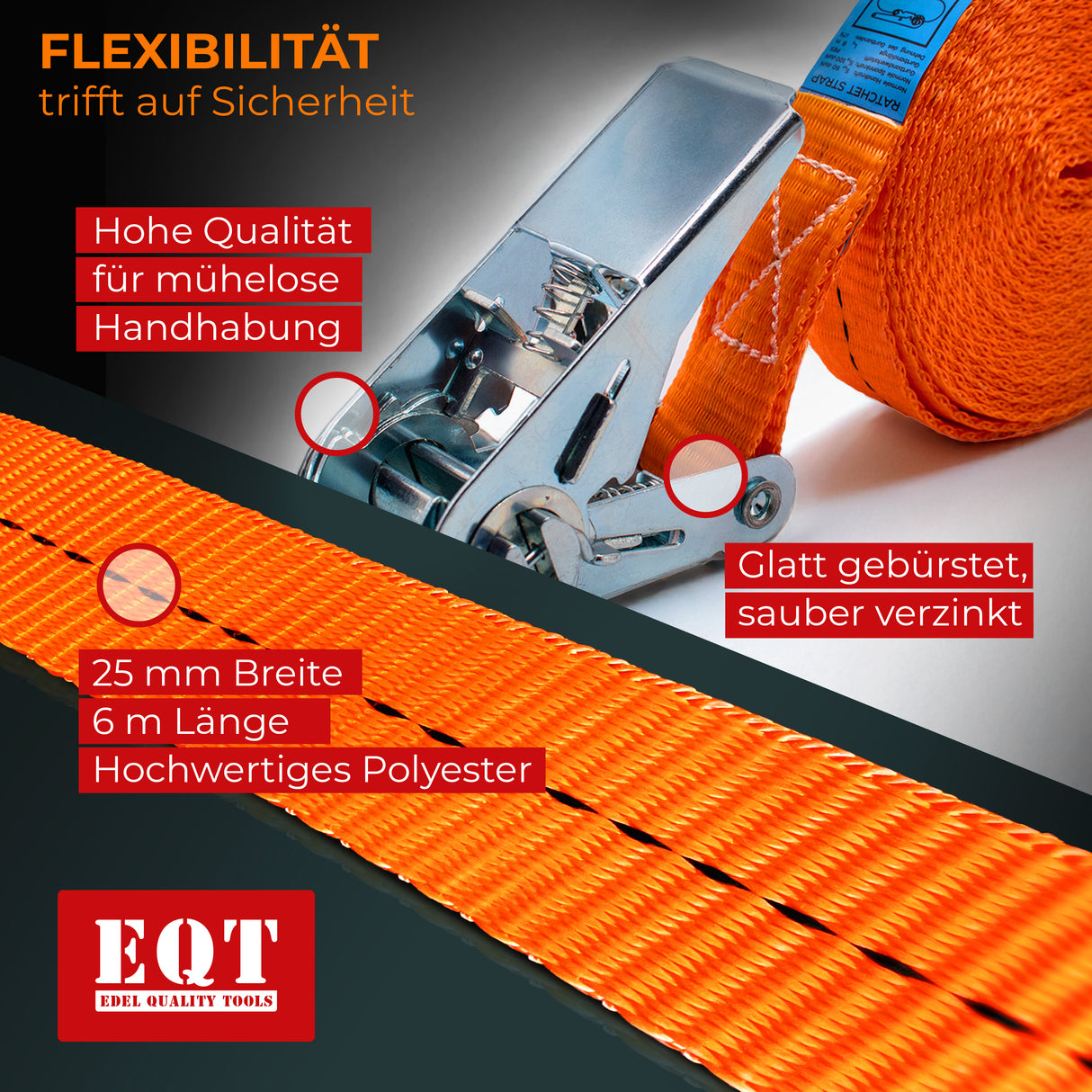 EQT 4 Stück 800kg 6m Spanngurte mit Ratsche einteilig