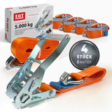 EQT 4 Stück 5000kg 6m Spanngurte mit Ratsche und Haken zweiteilig