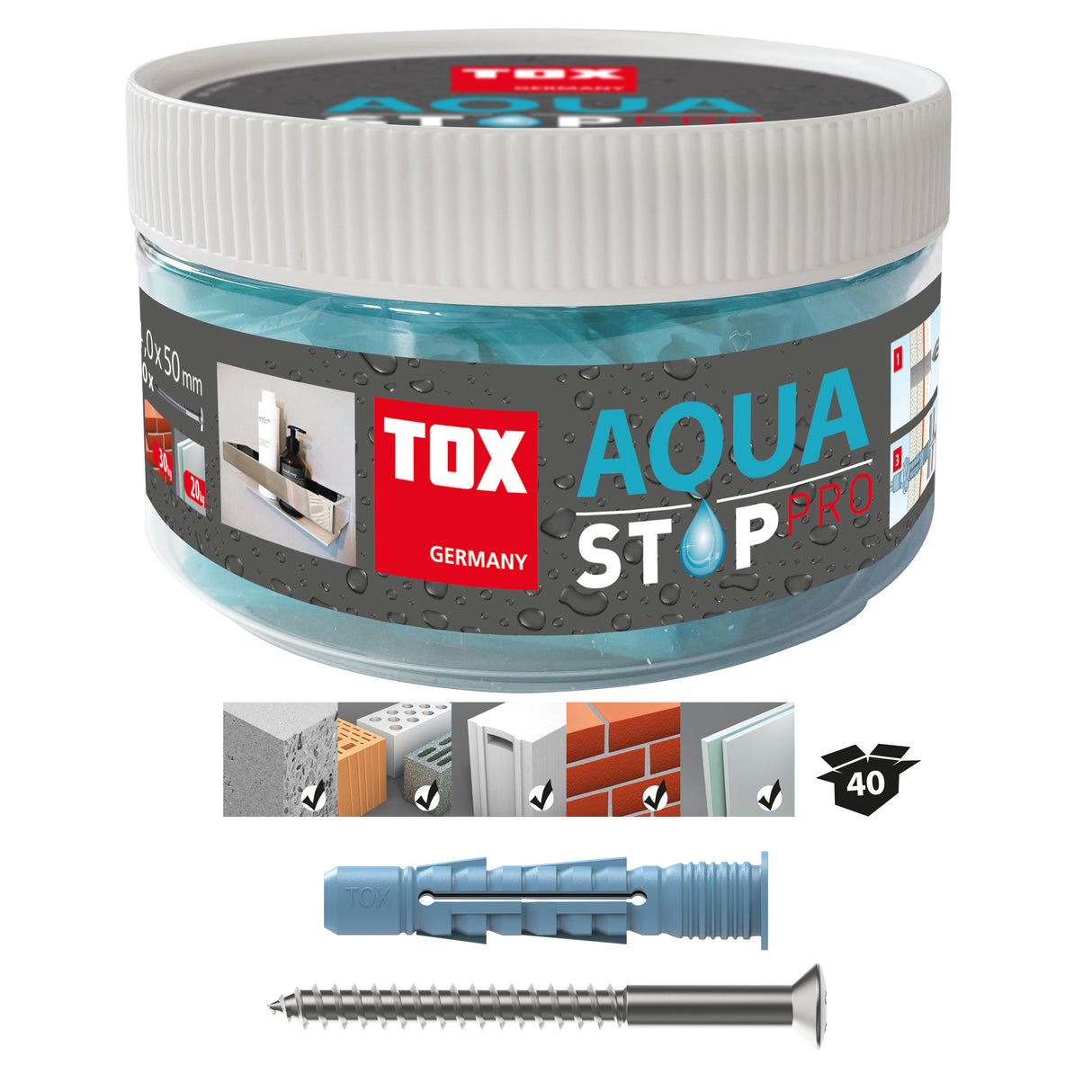 TOX Aqua Stop Pro 6/38 & 8/50 Sanitär Befestigungen inkl. Edelstahl Schraube