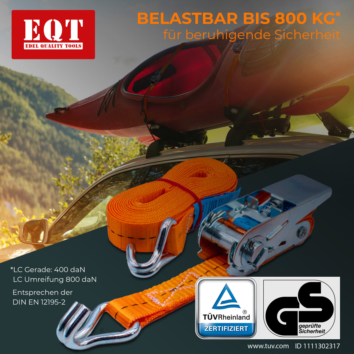 EQT 4 Stück 800kg 4m Spanngurte mit Ratsche und Haken zweiteilig