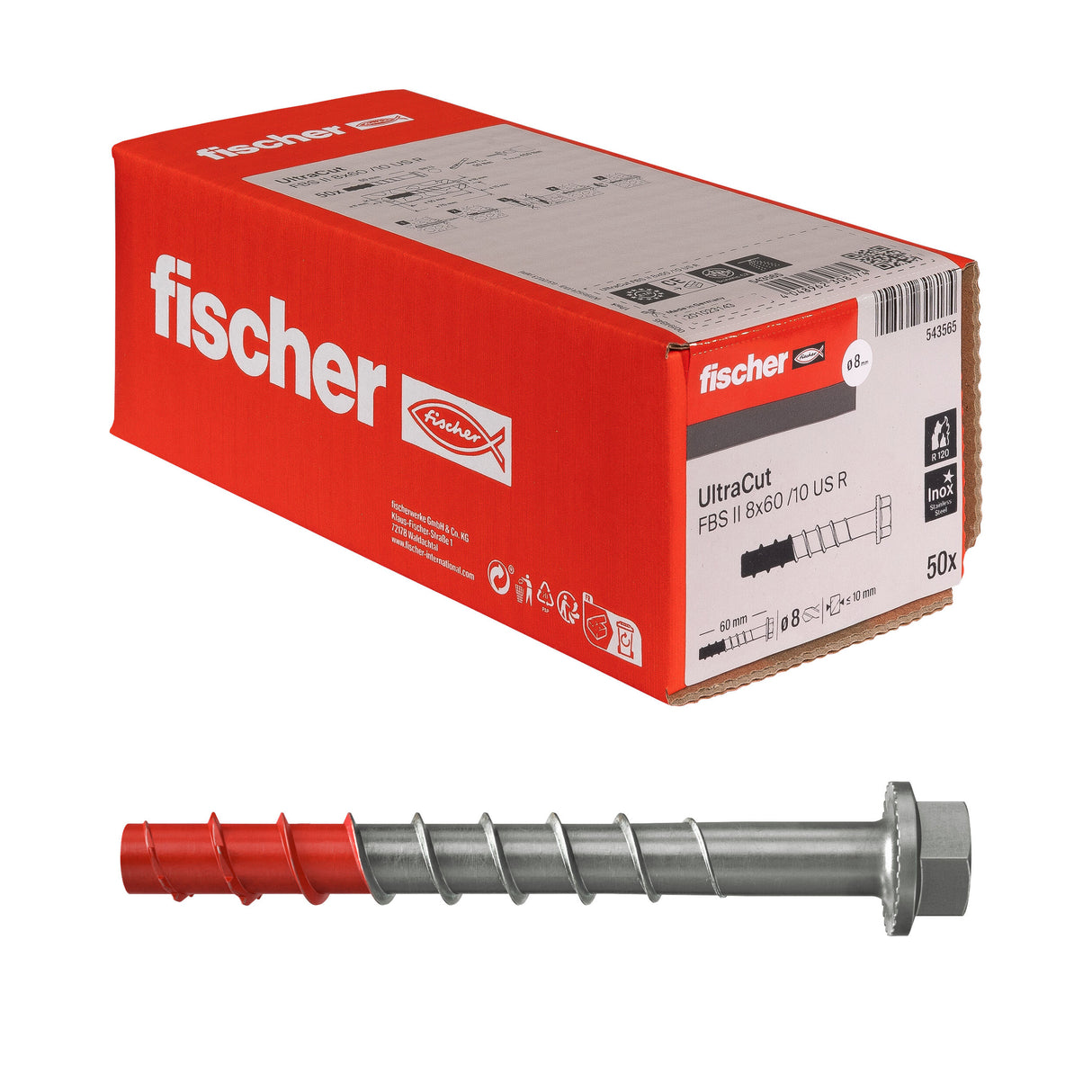 Fischer Betonschraube UltraCut FBS II US R mit SW/TX Sechskantkopf Edelstahl V4A