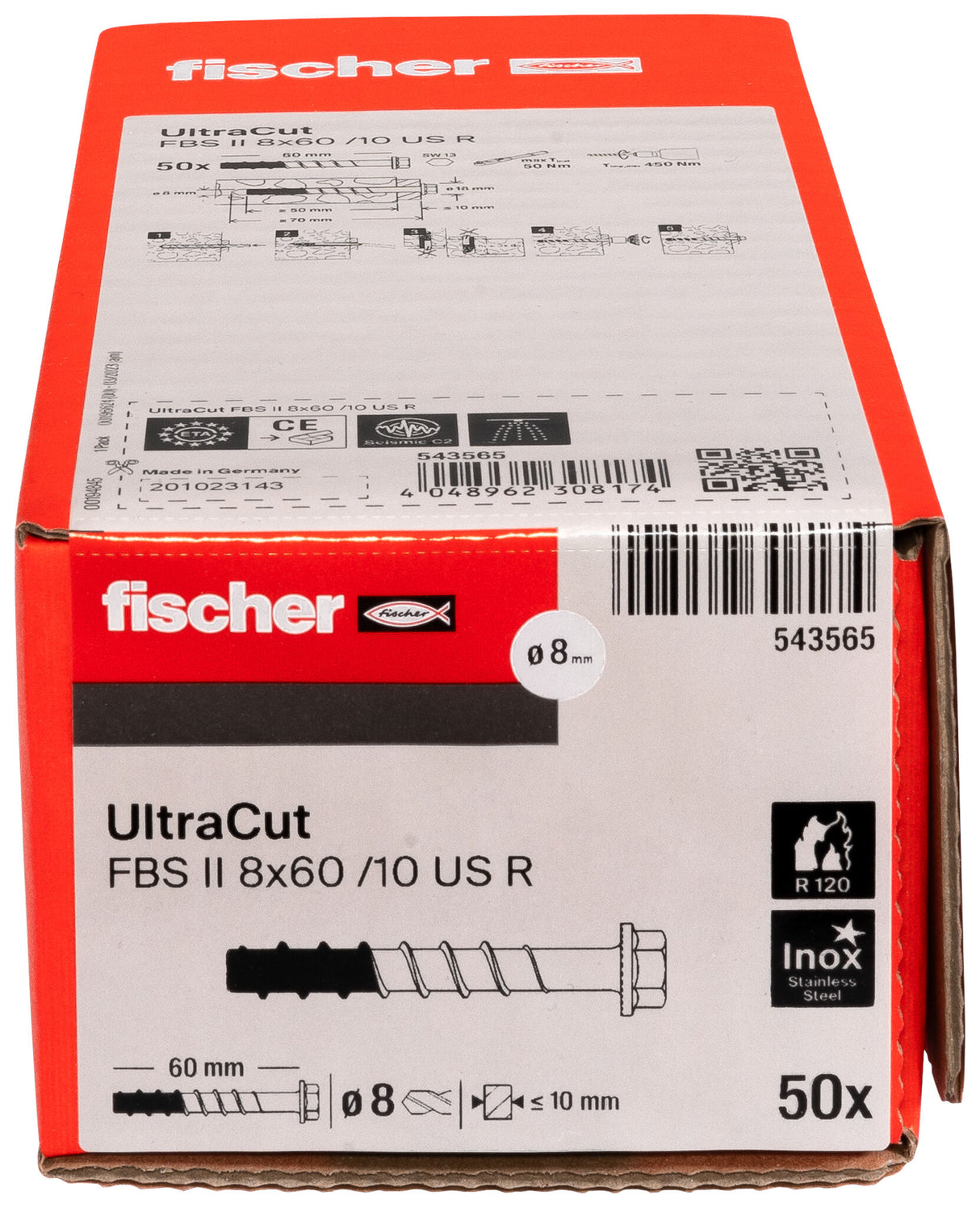 Fischer Betonschraube UltraCut FBS II US R mit SW/TX Sechskantkopf Edelstahl V4A