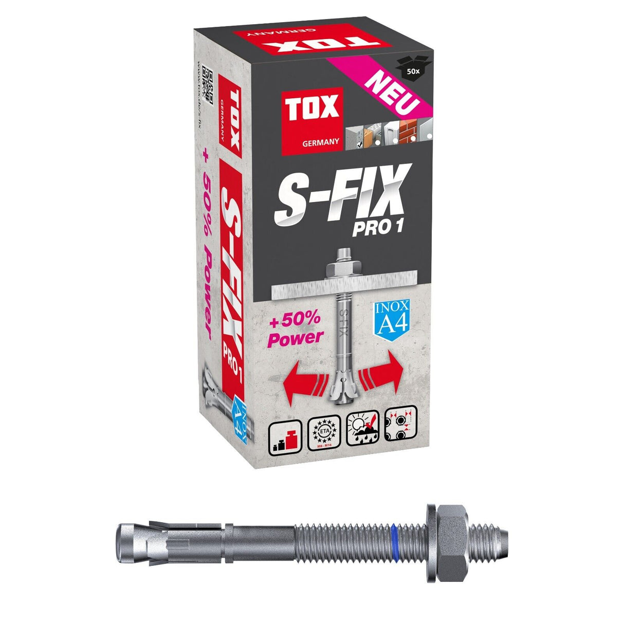 TOX S-Fix Pro 1 A4 Edelstahl Bolzenanker Schwerlastdübel Option 1